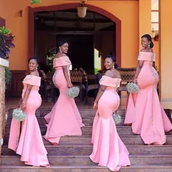 Pink Mermaid Bridesmaid Dresses Long 2021 Africa B