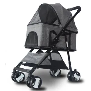 Image of 4 Wheels Pet Stroller Cat Dog Cage Stroller Travel Folding Carrier