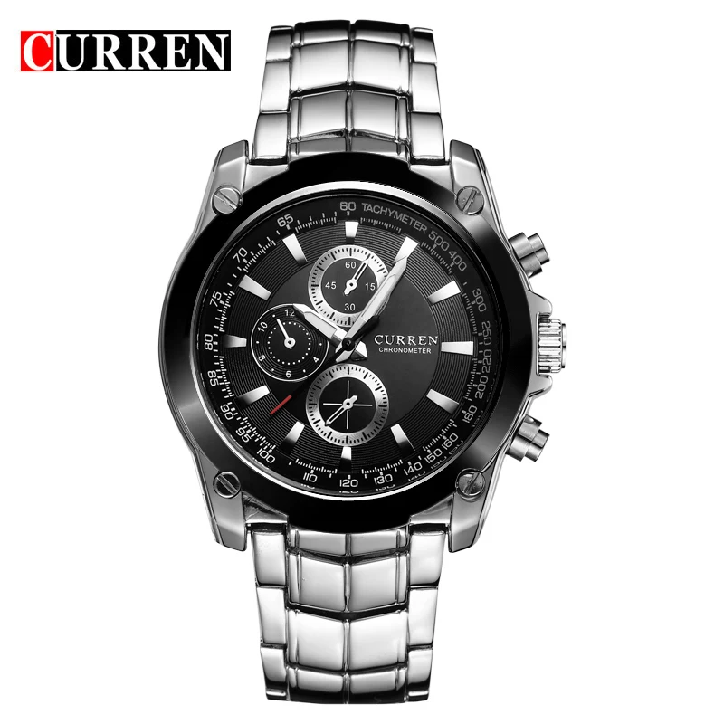 

Relogio Masculino CURREN 8025 Brand Man Watch Stainless Steel Waterproof Multiple Time Zone Luxury Men Watch, Black;white