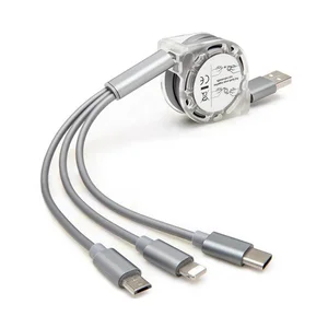 Fast Charging 3 in 1 Retractable USB Cable For Xiaomi For Samsung For iPhone Charger