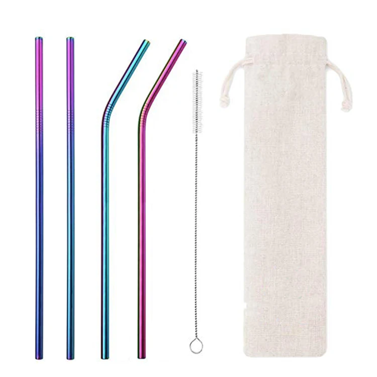 

6mm Stainless Steel Straws Wholesale With Customized Logo Eco Reusable Stainless Straws For Drinking, Silver;bule;purple:golden;holographic