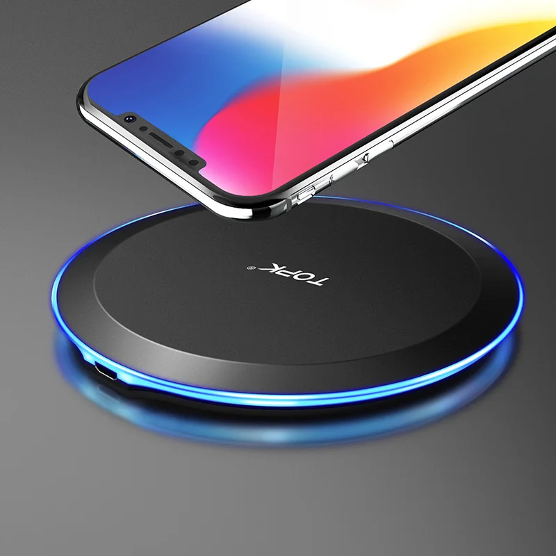 TOPK 10W LED Portable Cell Phone Fast Qi Wireless Charger Charging Pad