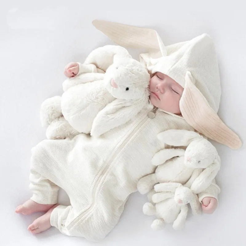 Hot sale infant big ear rabbit hooded zipper romper baby clothes romper