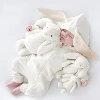

Hot sale infant big ear rabbit hooded zipper romper baby clothes romper