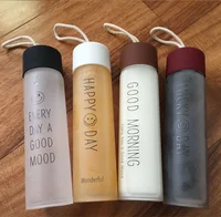 

colour custom print 420ml borosilicate frosted glass water bottle with covers drinking water bottles