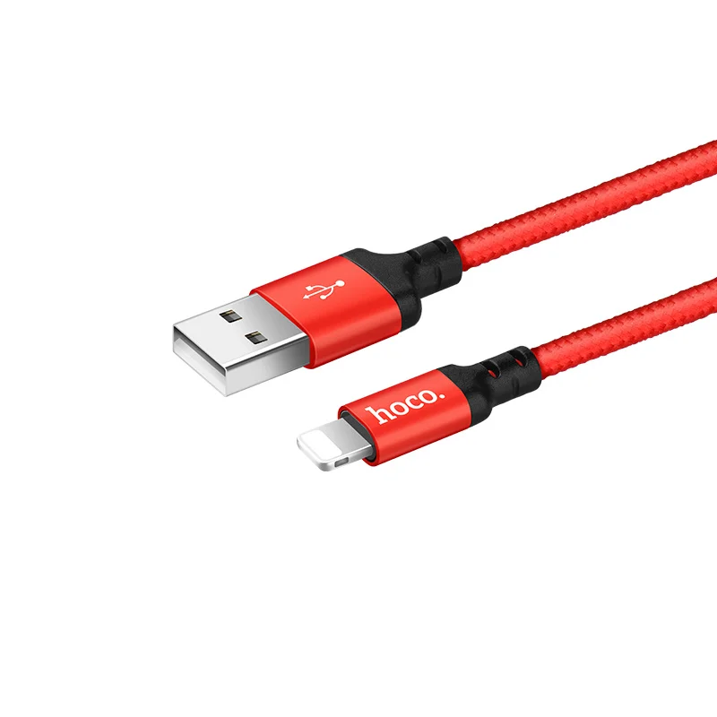

HOCO X14 Times Speed 2A Nylon Tie Cable Charging 1m USB Cable For iphone X/XS/XR/8 Mobile Phone Charging Cable For Apple, Black;red&black