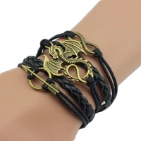 

Plain wide leather bracelet dragon arrow bracelet