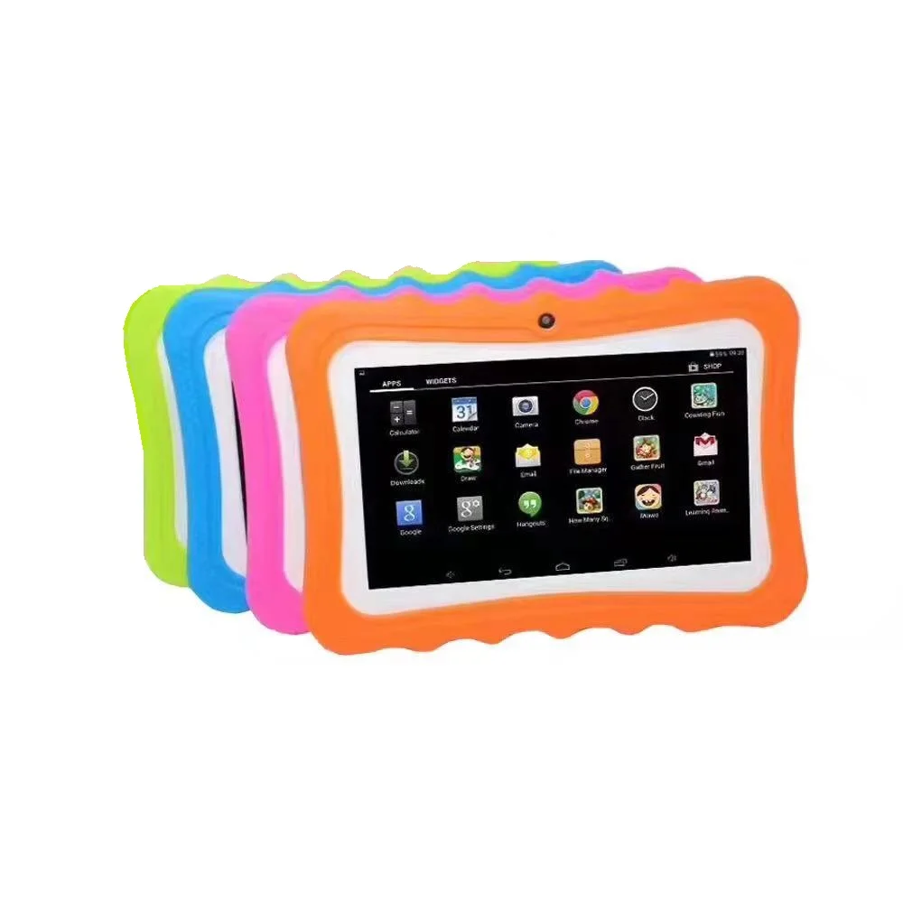 

2019 New 7 inch kids tablets 1024*600 ips children educational learning android kids tablet with silicon case stand, Pink blue green orange color