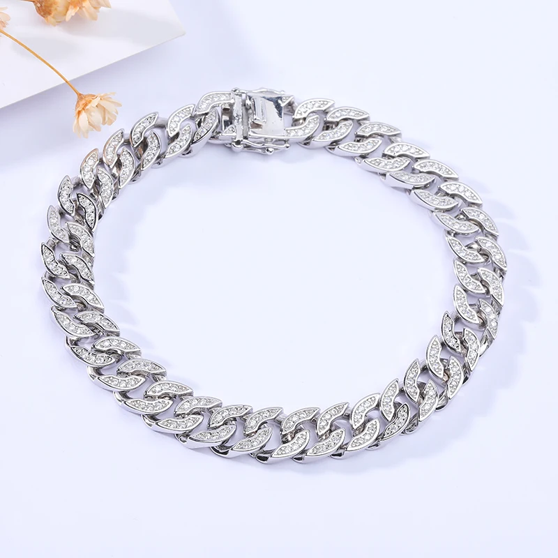 

925 Silver Gold Plated Chain Link Curb Bracelet For Men