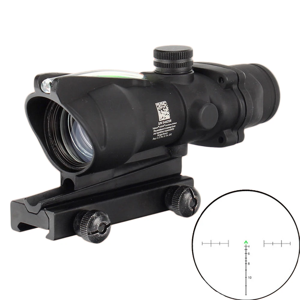 

Hunting Riflescope ACOG 4X32 Red Green Fiber Illuminated Chevron Reticle Tactical Optical Sight, Black