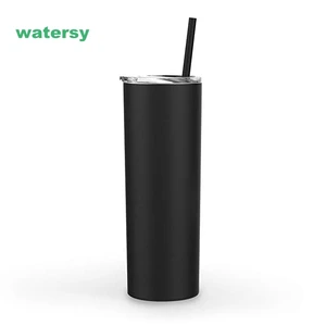 Image of 20 oz stainless steel double wall vacuum insulated tumbler with lid and plastic clear straw