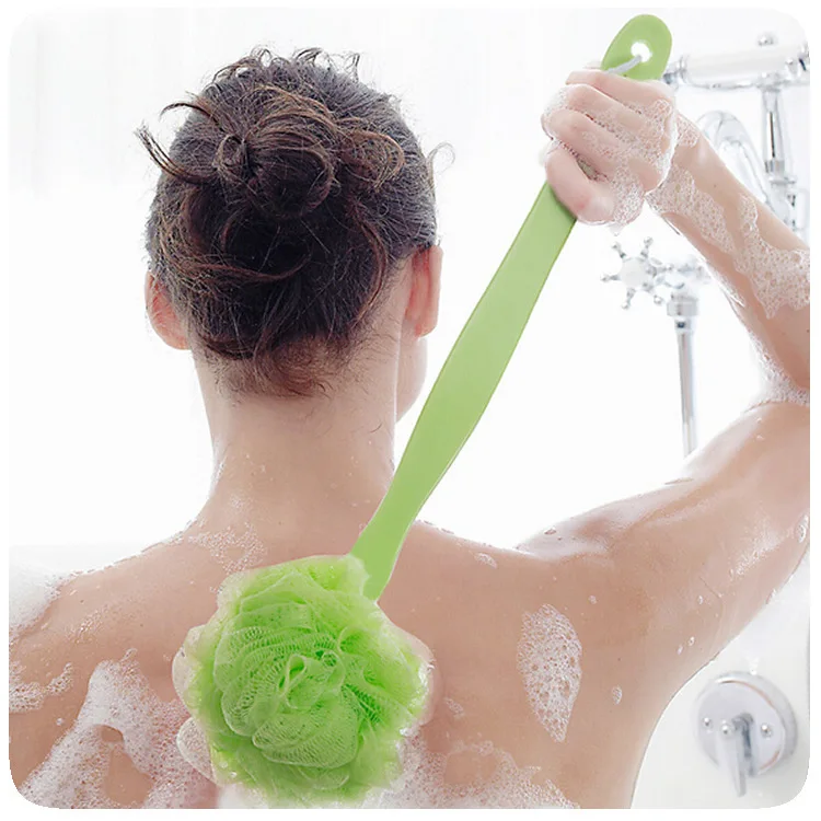 

Colorful Plastic Long Handle Soft Bath Brush Japanese Bath Brush Hanging Bath Ball Back Brush, Blue green