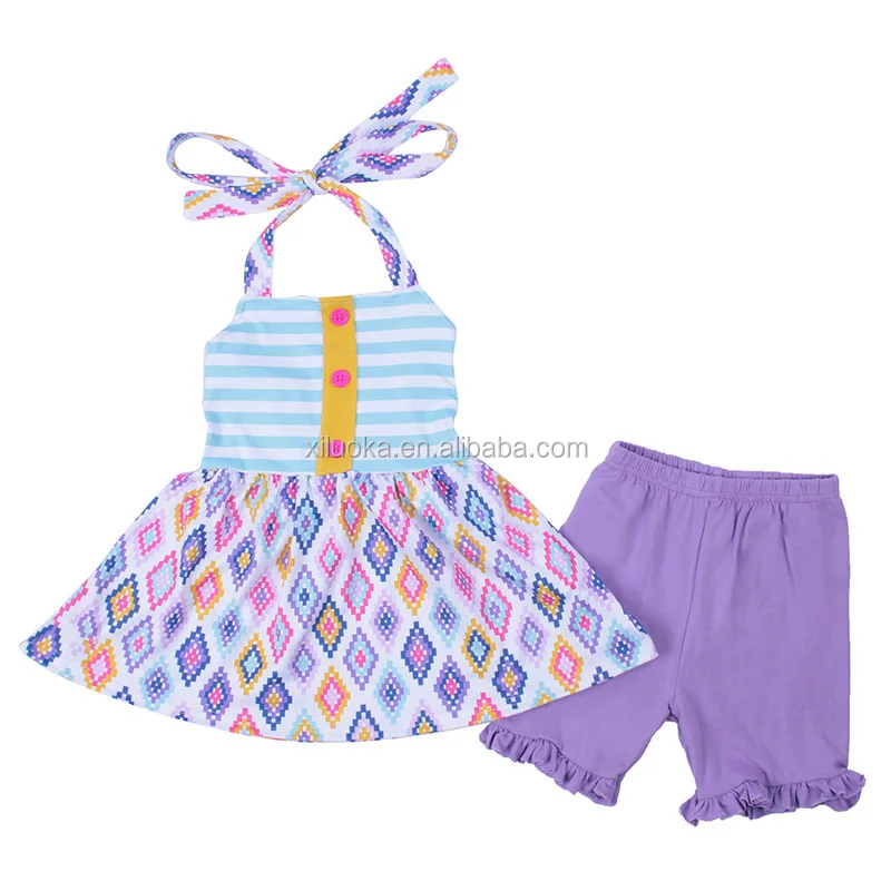 

Hot Sale Ruffle Shorts Baby Girl Summer Outfits Stripe Rhombus Children Clothes Girl Dresses Baby Girls Clothing Dress, Picture