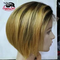 

2019 New Arrival 1b 27 lace Front Bob wig Brazilian Virgin Raw Silky Straight human Light Brown Ombre hair lace Front Bob wig