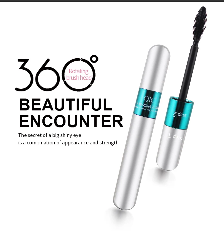 

QIC 2 in 1 false eyelashes 4D Silk Fiber rimel Makeup Black Waterproof Lengthening mascara Volume Express, Black color