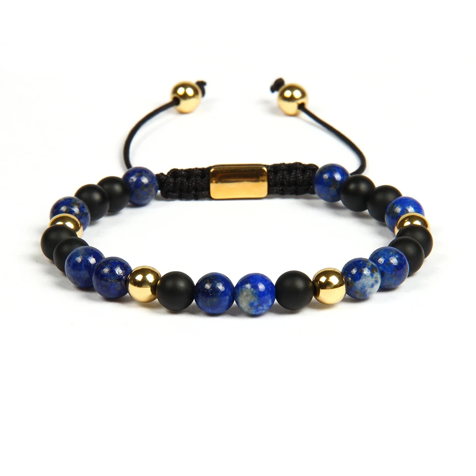 

New design natural lapis lazuli stone beads custom logo women men macrame bracelet