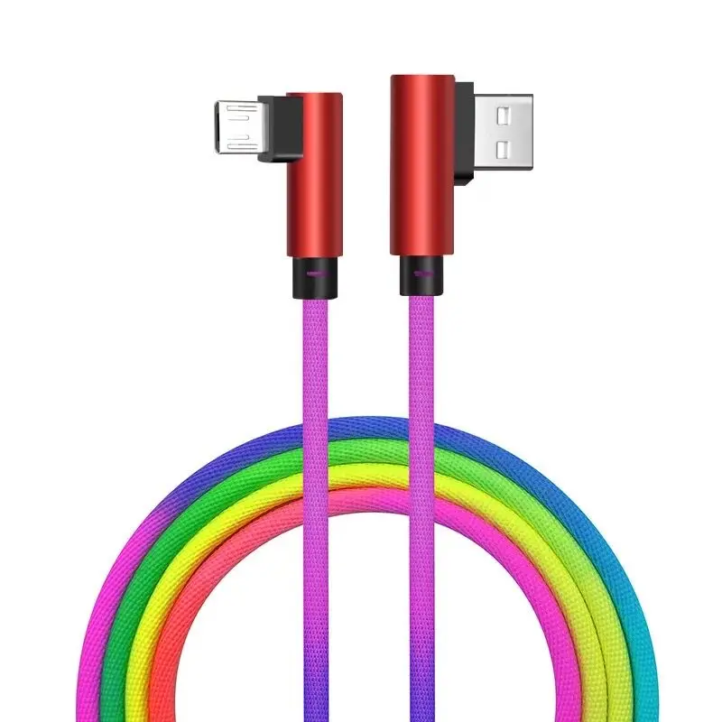 

90 degree USB 2.0 A male to Micro usb 5pin data sync charging rainbow Cabletolink 2019