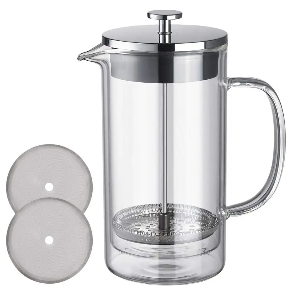 

600 ml 20 oz Double Wall Borosilicate Glass 304 Stainless Steel Clear Coffee Press Tea Pot French Press Coffee Maker, Clear transparent