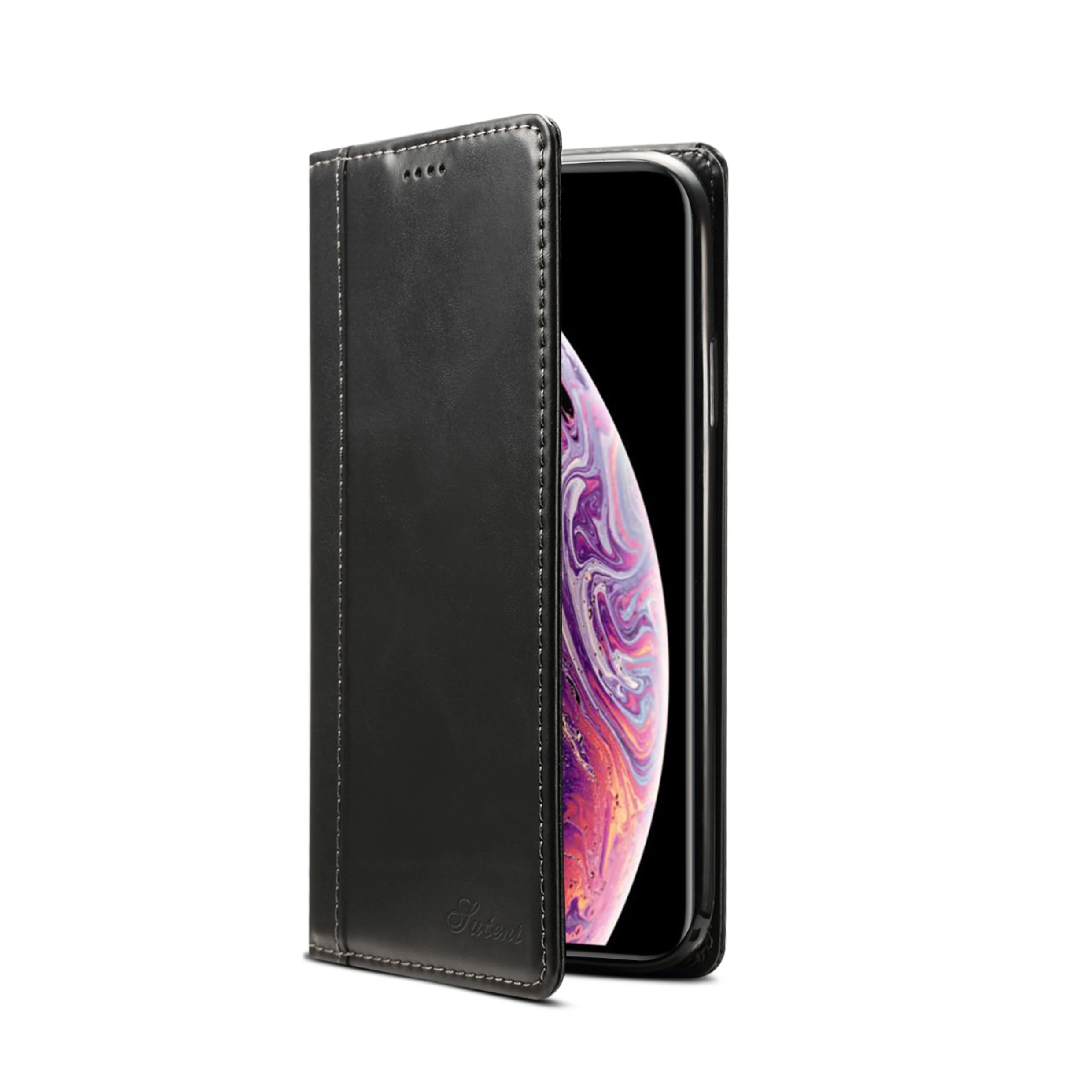 

Luxury Genuine Leather Flip Leather Wallet Mobile Phone Case With Card Slot for iPhone Xs Max Magnetic CellPhone Case Phone Rack