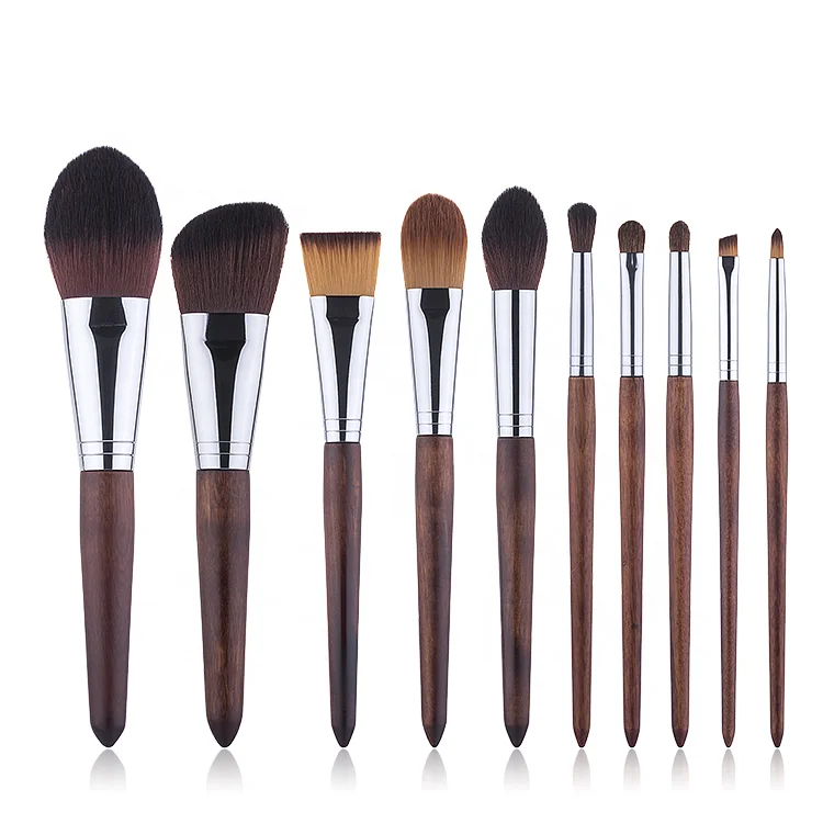 

Lower MOQ Makeup Brushes 10pcs Wood Handle Synthetic Hair Professional Makeup Brushes set With Private Label, N/a