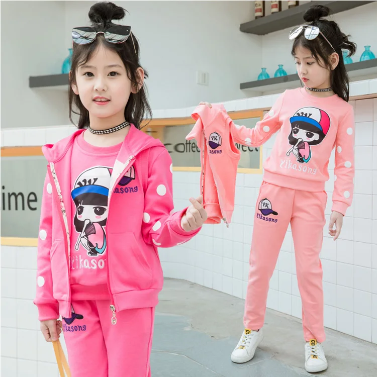 Fashion boutique sport casual hoodie kids girl 3 pieces clothing set