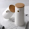 Japanese style restaurant white ceramic vinegar oil dispenser with bamboo lid