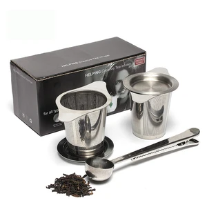 Image of Pack 3 tea infuser set with 304 Stainless Steel Tea Filter with Double Handles for Hanging on Teapots, Mugs, Cups to steep tea