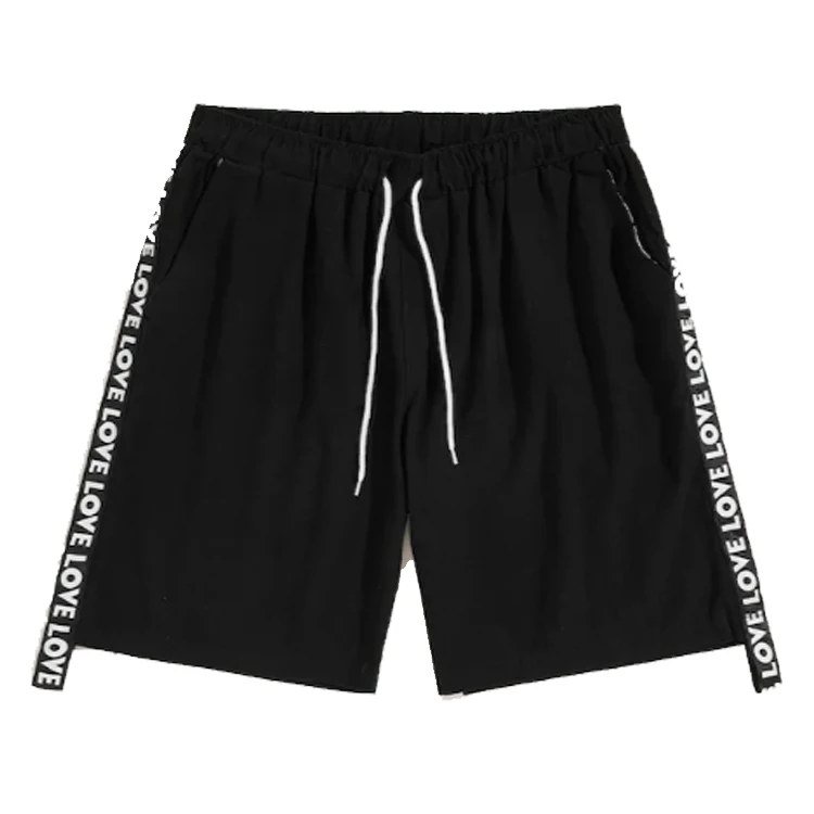 New Summer Cotton Black Mid Waist Custom Letter print Tape Drawstring Sports Gym Man Shorts