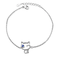 

Fashion Light Purple Moonstone Eyes Kitten 925 Silver Bracelet Simple and Generous Cute Cat Girl Bracelet