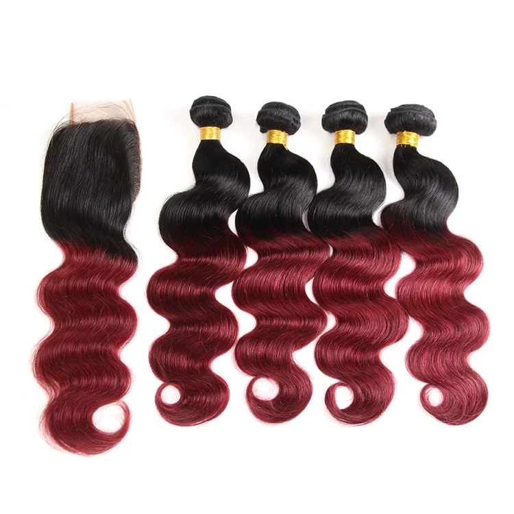 

Wholesale ombre 100% human hair extension body weave hair bundle 1B/99J, Natural black