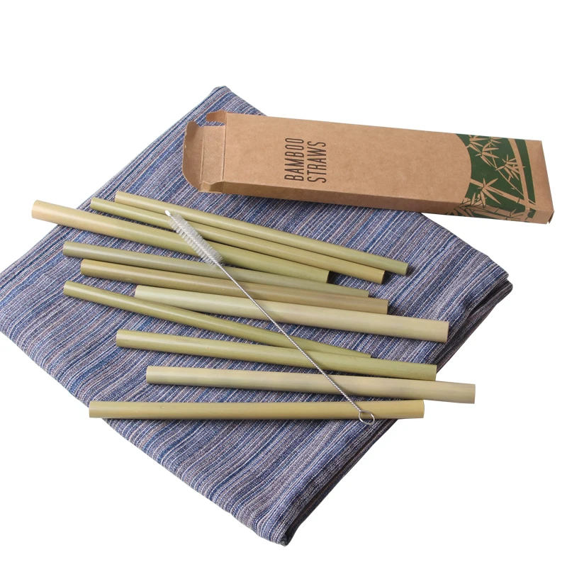 

Logo Customized Reusable Drinking Natural Bamboo Straw Factory Price, Green/yellow