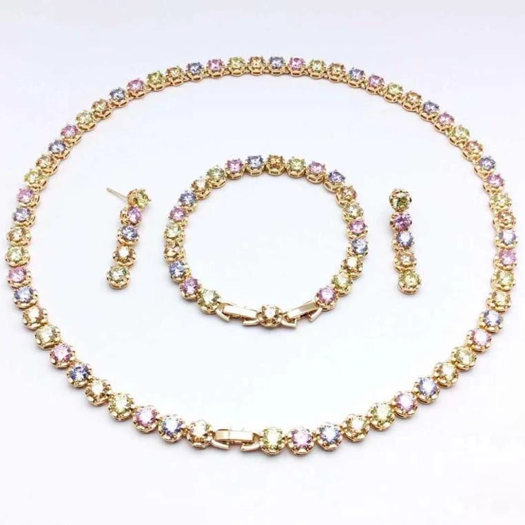 

set 99 yiwu store xuping 18k gold plated Rainbow color jewelry set bridal jewelry set