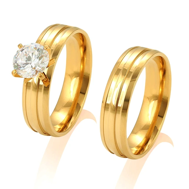 

R-118 xuping couple set bridal simple plating 24k gold dubai wedding rings jewelry