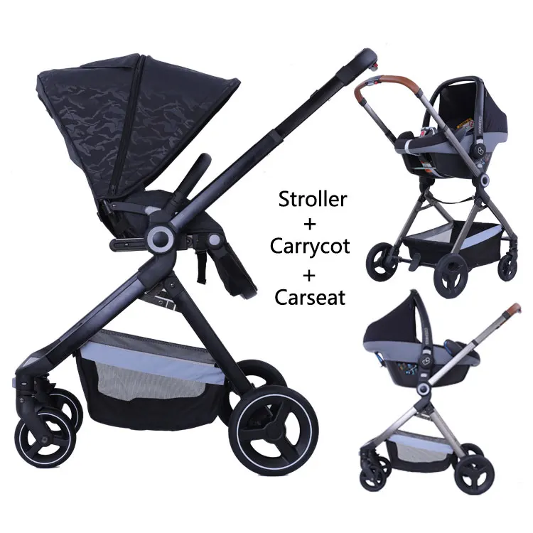 

PU Leather Luxury Baby Stroller 3 In 1 Travel System Baby Stroller
