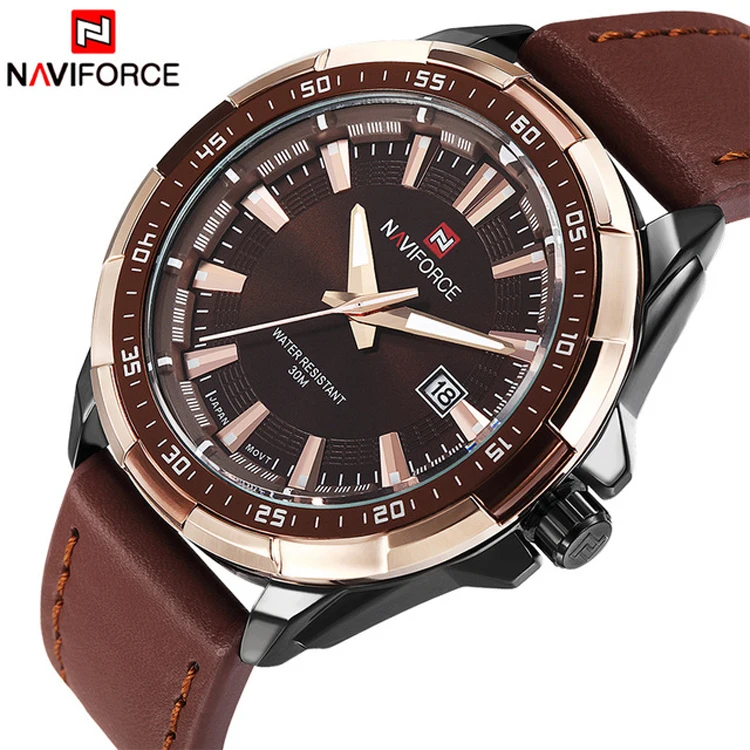 

NAVIFORCE 9056 New NAVIFORCE Brand Men Quartz Watches Leather Waterproof Analog Watches Mens Date Casual Clock Rome Time