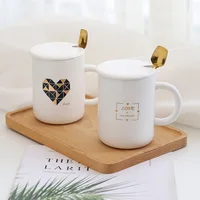 

Painted gold ceramic cup creative student couple mug with spoon and lid