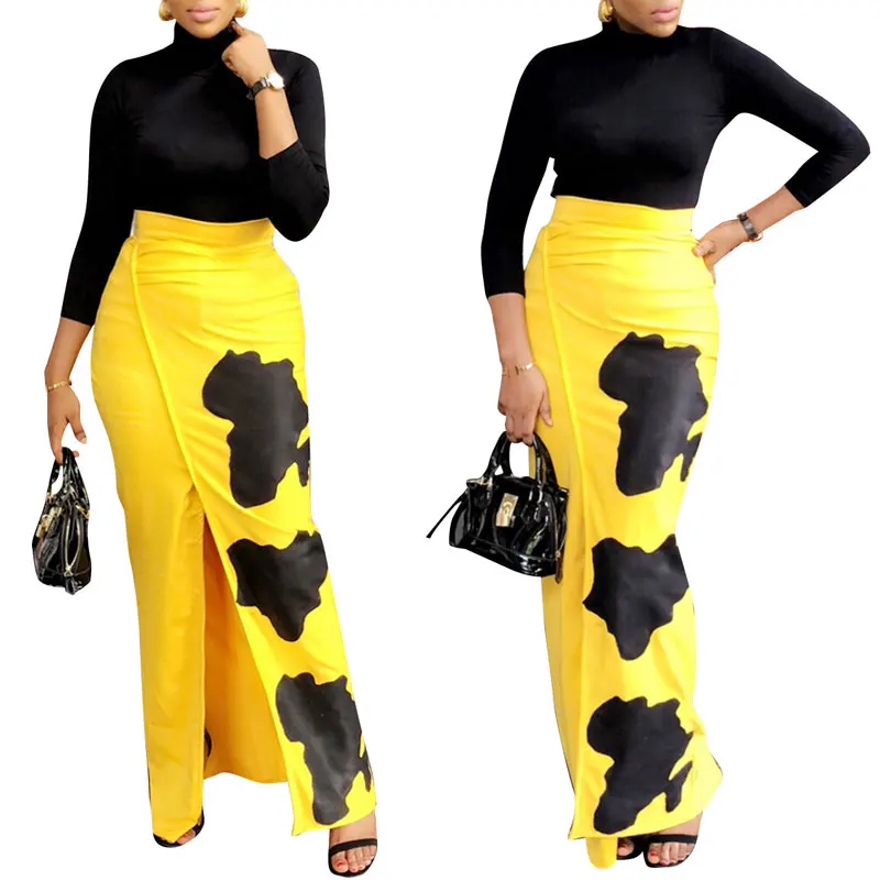 

90418-MX92 Yellow Front Open Bodycon Long Skirts For Women