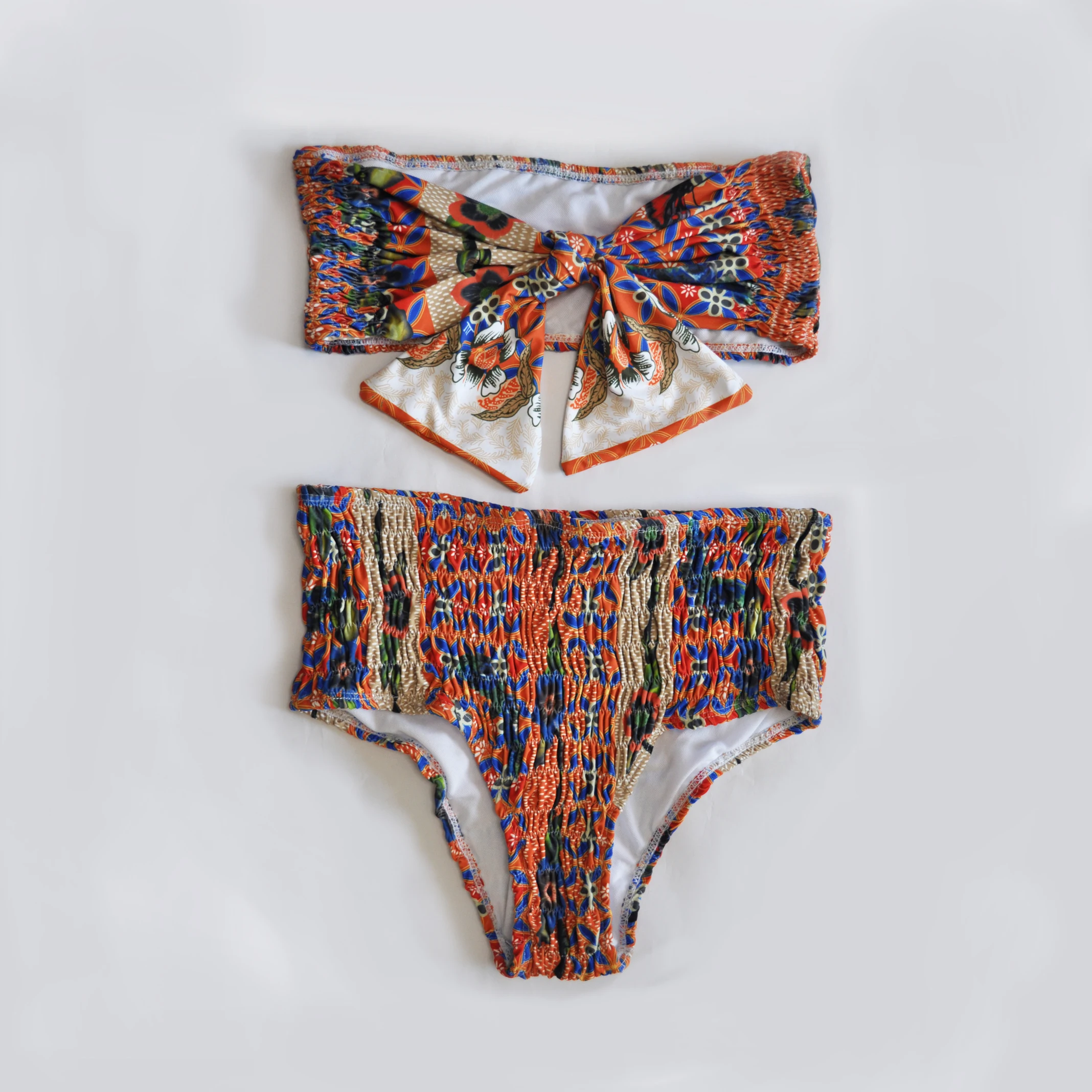 

Custom Design Front Bowknot Two Piece Swimwear Strapless Sexy High Waist Bikini, Color printing