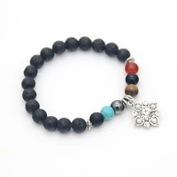 

New arrive lava stone diffuser bracelet , 7 chakra beaded malachite beading stone smart bracelet with alloy charm pendant