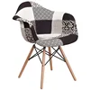 Mid-Century Modern Patchwork Fabric Accent Dining Chair Wood Base with Arms Patchwork