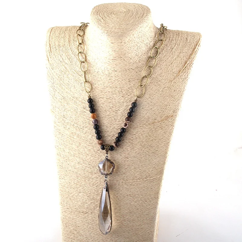 

Black Natural stone Necklace Bronze Chain Necklace Women Crystal Drop Necklace Bohemian Jewelry, Different