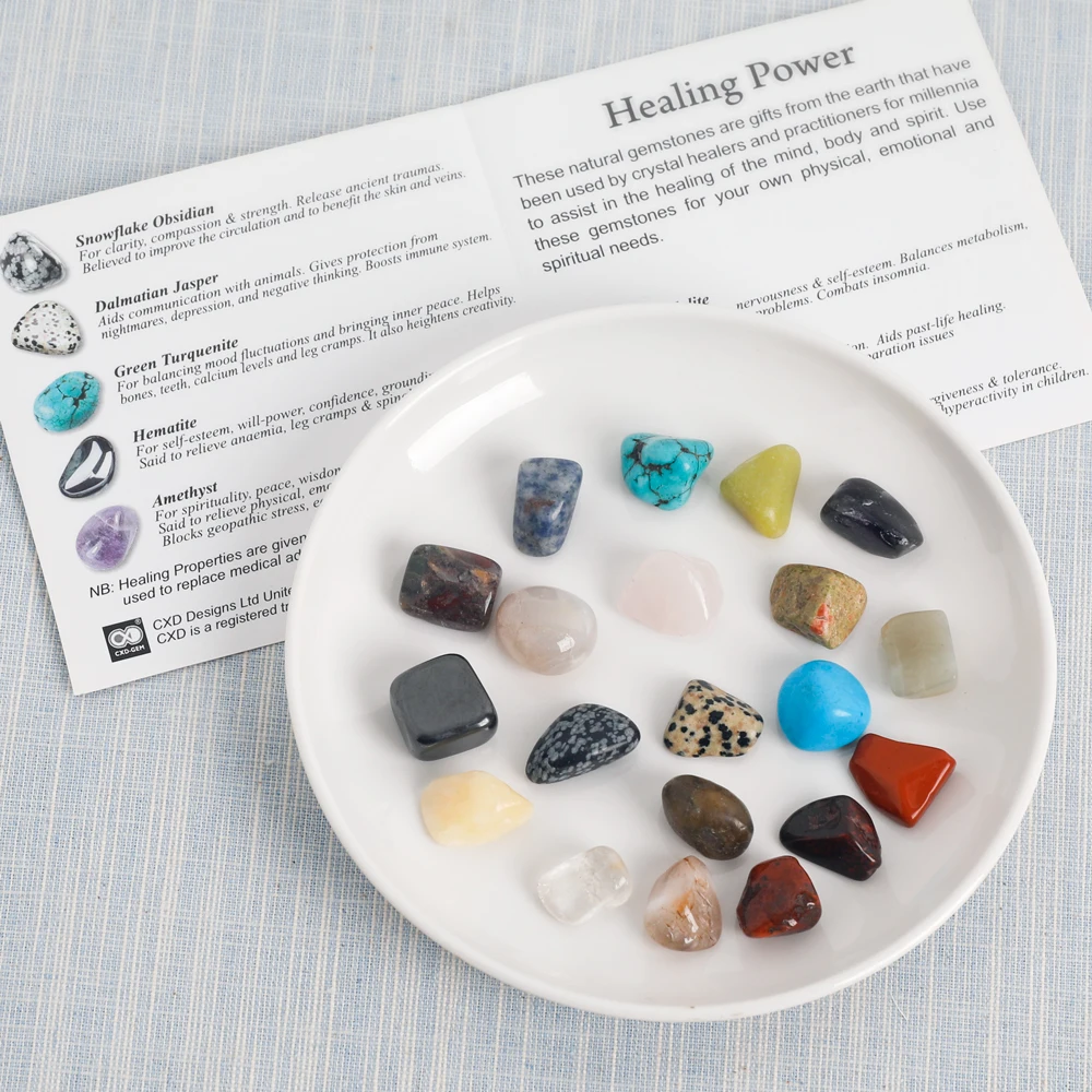 
Yase 20pcs/box healing gift stone set power natural gemstone natural polish stone collection box semiprecious stone kids toys 