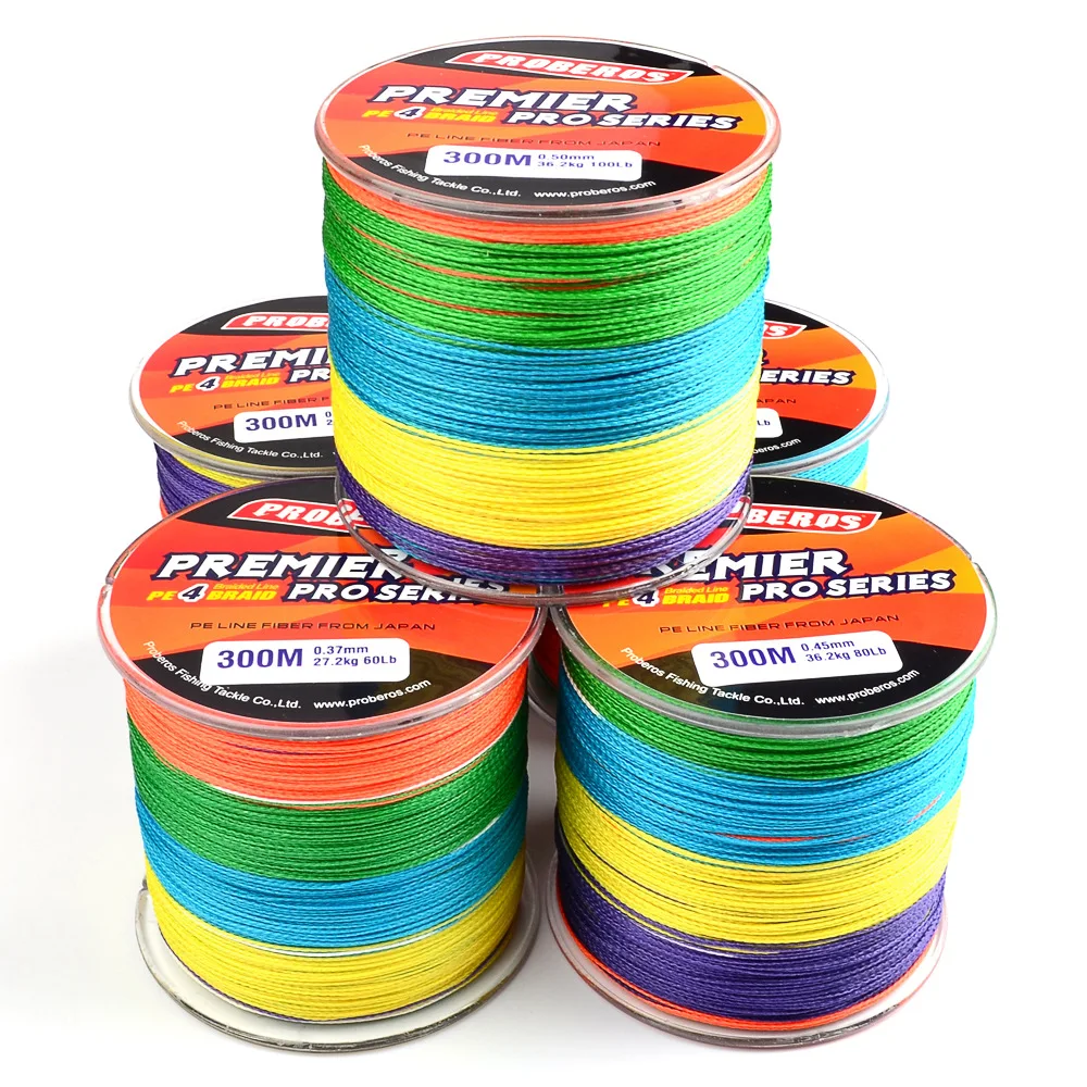 

300M PE Braided Japanese Fishing Line 4 Strands Multifilament 6-100LB Fishing Line for Carp Fishing Saltwater Freshwater, 5 mixed colors