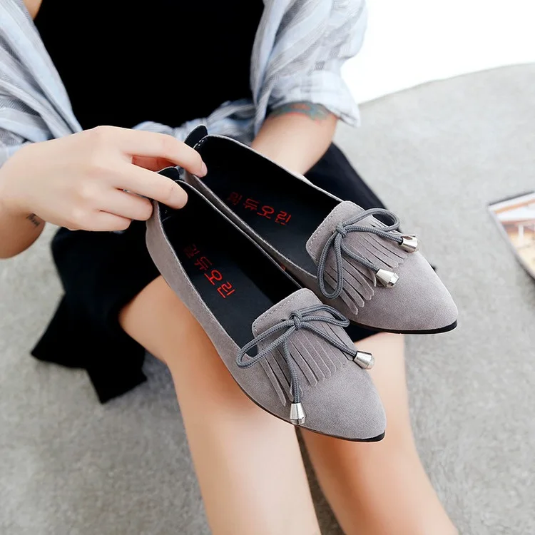 

Casual Flats Nubuck Flat Shoes Elegant Women Tassel Bowknot Loafers