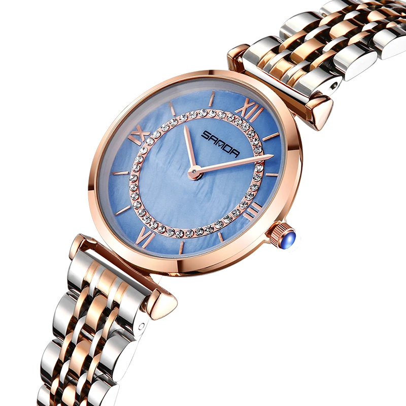 

Sanda P1011 Shell Dial Crystal Women Watches Stainless Steel Luxury Gold Ladies Wrist Watch Waterproof Female Clock montre femme
