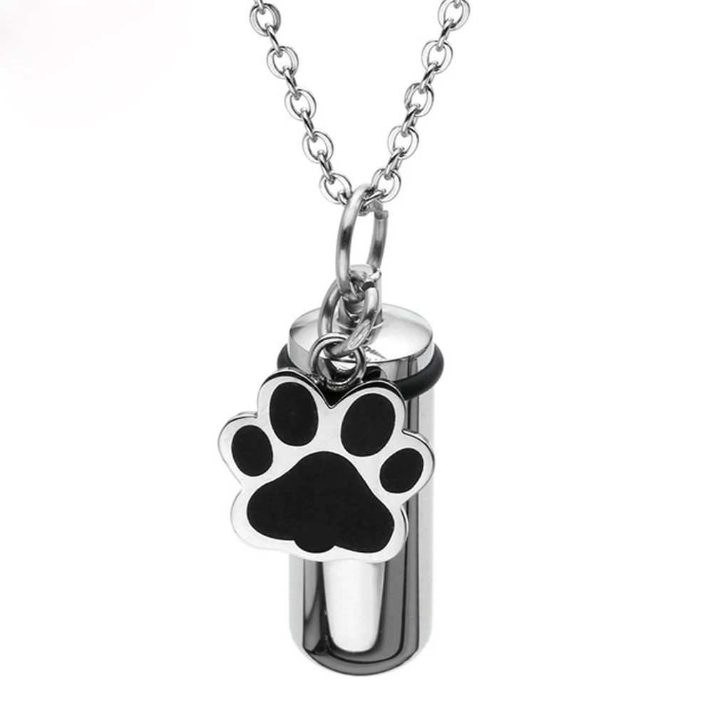 

Dog Paw Pet Cremation Pendant Stainless Steel Necklace Memorial Ash Urn Jewelry Keepsake Charm Personalized Engraving, Silver