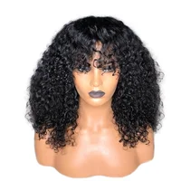 

Free Tangle Cuticle Aligned Brazilian Human Hair Curly Lace Front Wig with Bangs