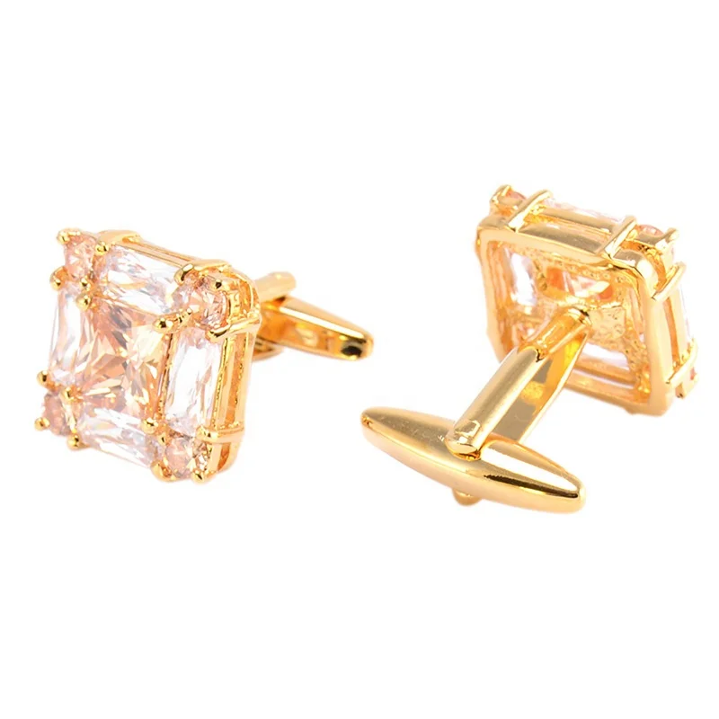

Luxury Brand Champagne Zircon Shirt Cufflinks for Mens, Gold