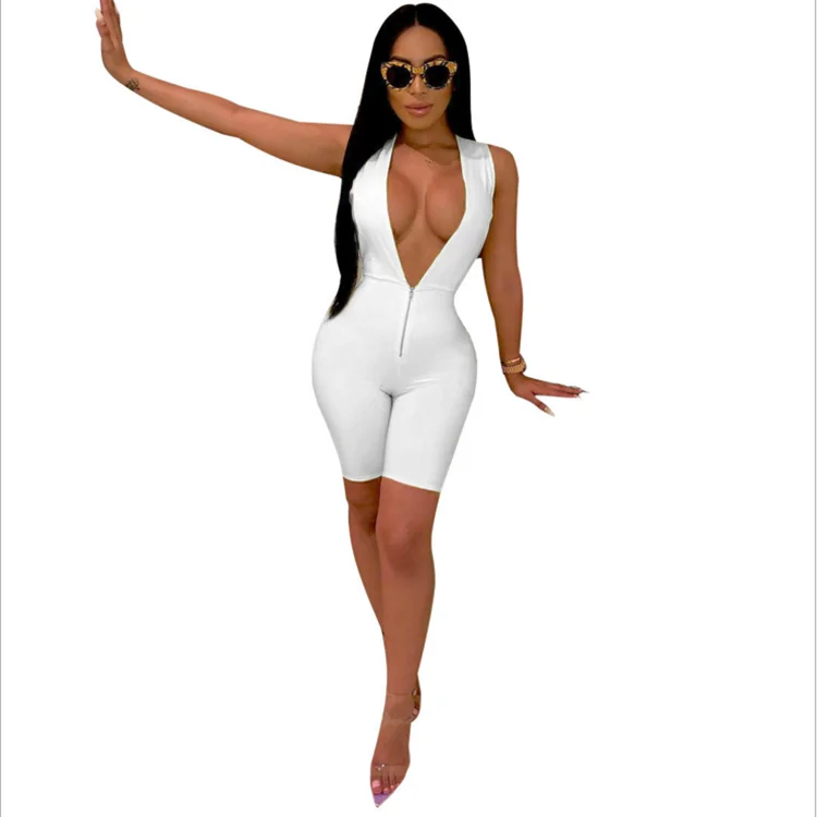 

2019 sexy fashion bodycon womens one piece Pu jumpsuit sexy short set