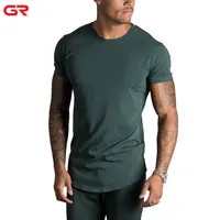 

High Quality Custom Cotton Elastane Scoop Hem Slim Fit Longline Mens Gym T Shirt